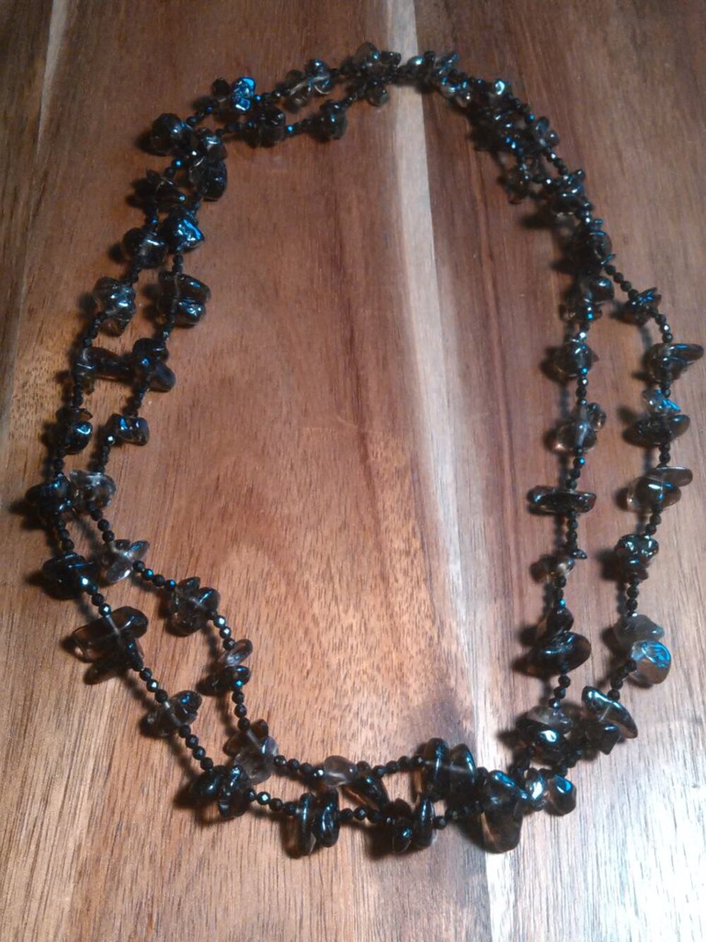 Black Spinel and Smokey Quartz Sterling Silver Beaded Necklace (36 Inch)